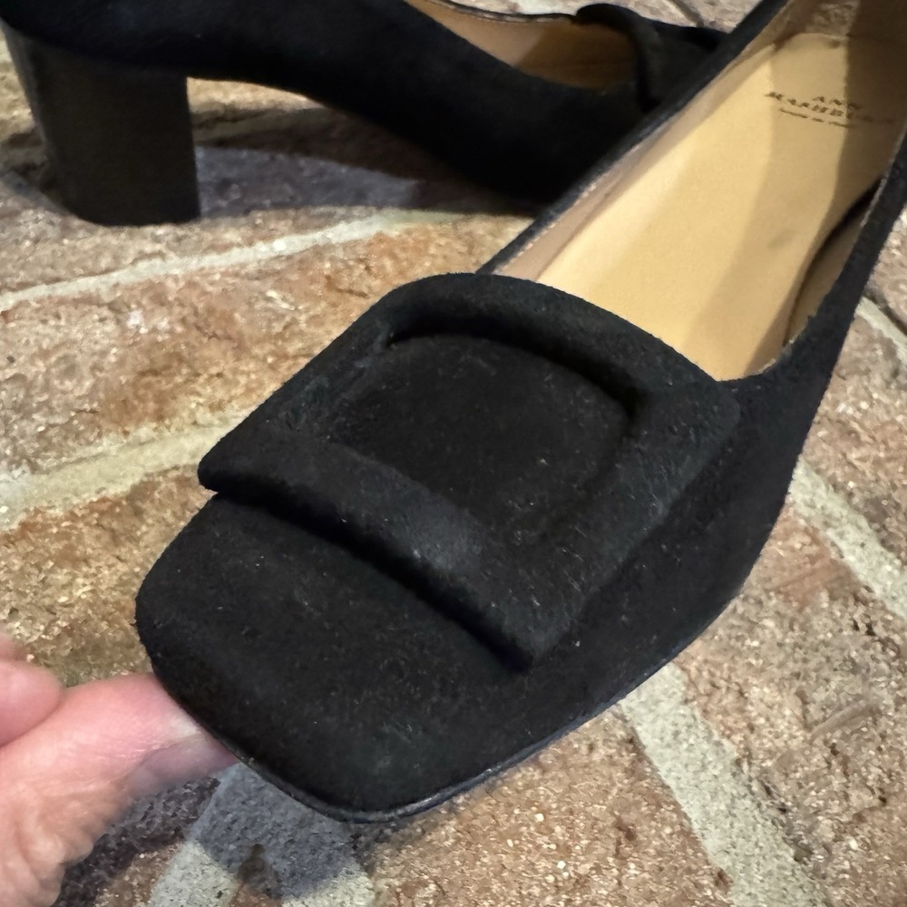 Ann Mashburn Buckle Heel Black Suede Block Made in Italy 36 US 5.5 #242 - Picture 4 of 16